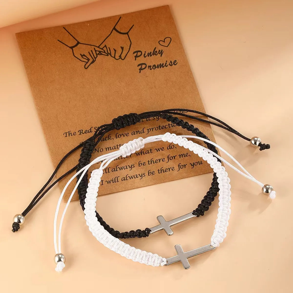 Simple Cross Black White Braided Rope Couple Bracelets Silver Color Adjustable Bracelet Christian Jewelry