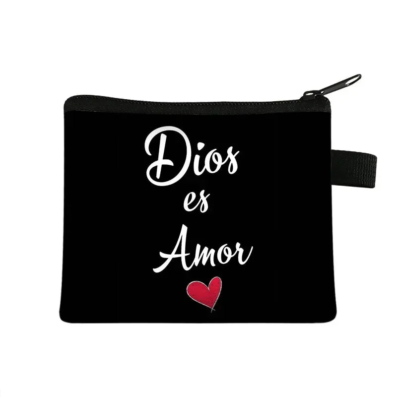 Bible Verse in Spanish Wallet Women Coin Purse Christian Gift Con Dios Todo Es Posible Money Bag Dios Es Amor Small Purses