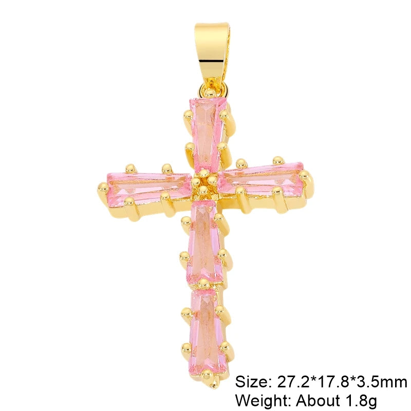 18K Real Gold Plated Enamel Cubic Zirconia Christian Cross Charms For DIY Religious Christmas Pendant Rosary Jewelry Making