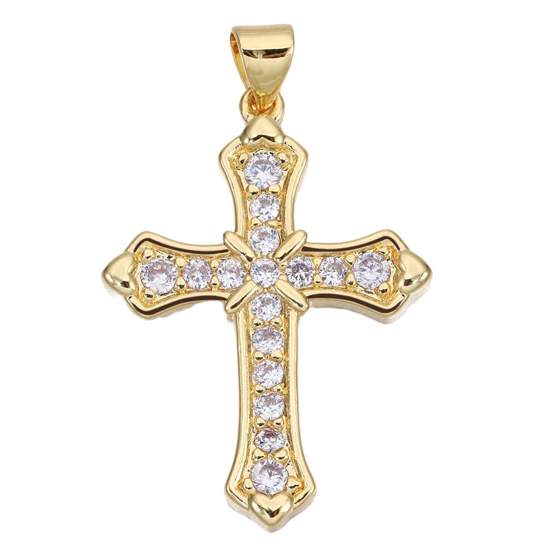 18K Real Gold Plated Enamel Cubic Zirconia Christian Cross Charms For DIY Religious Christmas Pendant Rosary Jewelry Making