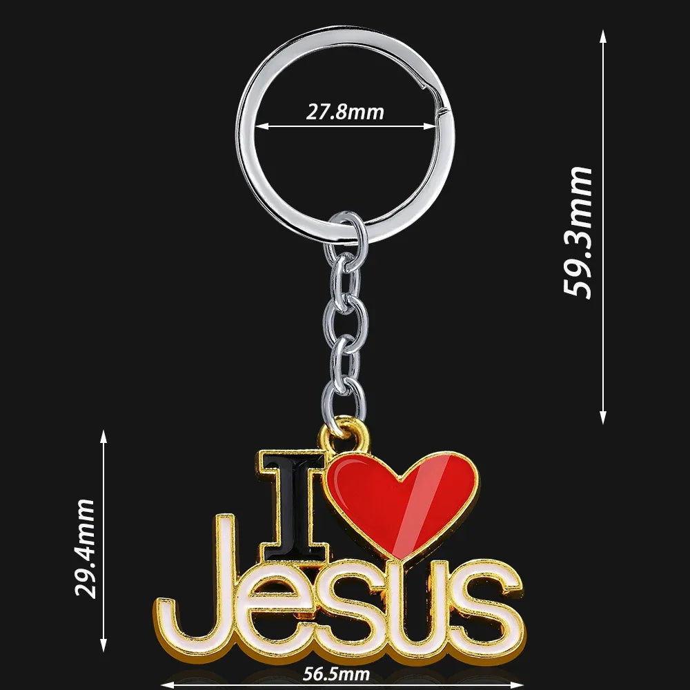 Creative "I Love Jesus "Letter Metal Keychain Charms Christian Religious Jesus Fish Sign Car Keyring Pendant Bag Ornaments