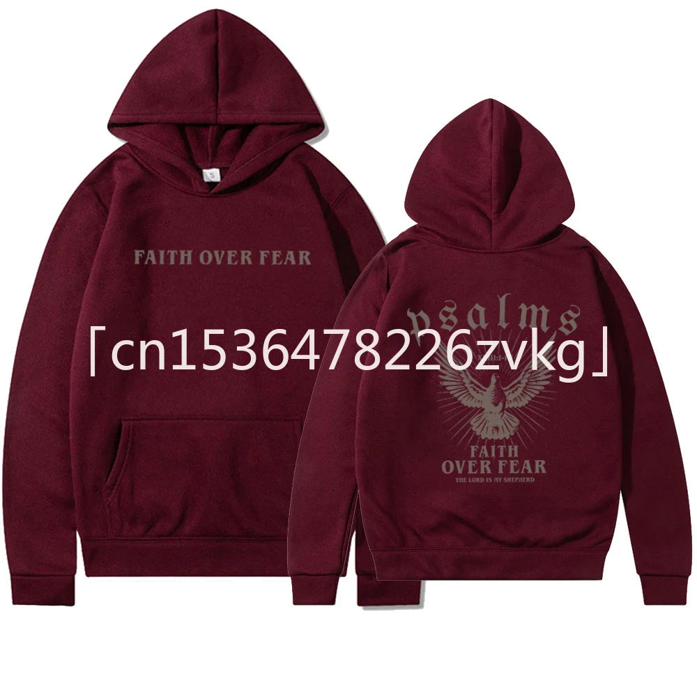 Faith Over Fear Hoodie Bible Verse Shirt Christian Clothes Christian Merch Jesus Is King Motivational Sweater Religious Hoodies