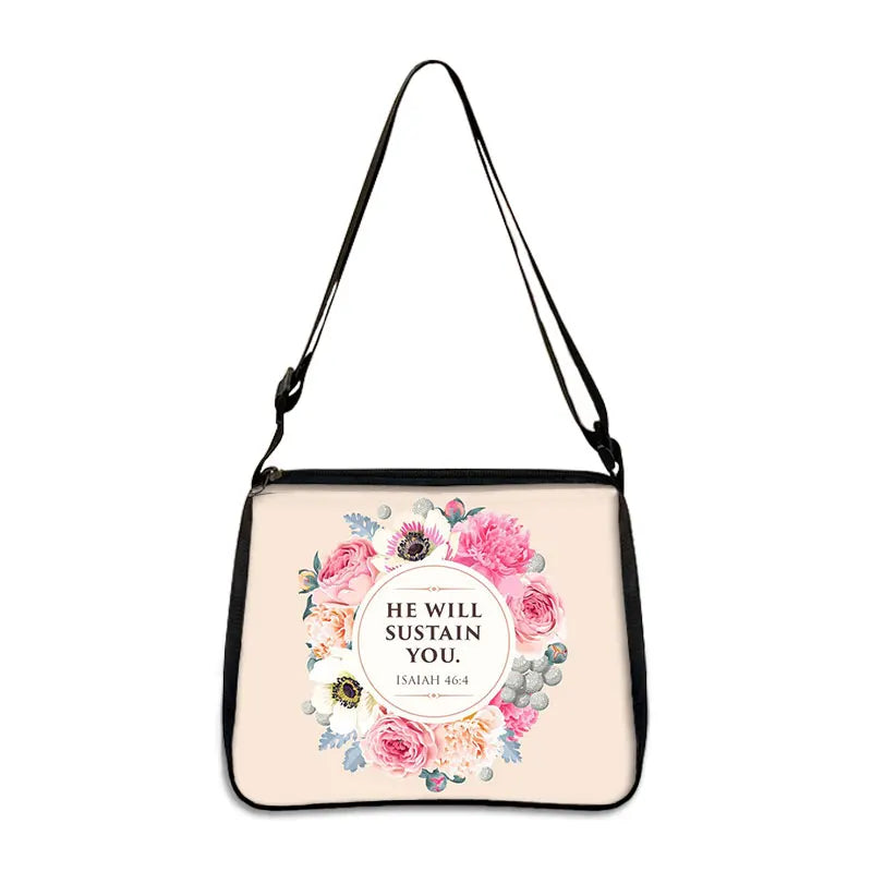 Christian Bible Verse Shoulder Bags He Will Sustain You Women Handbags Casual Clutch Travel Bag Religious Purse Holder Bags Gift