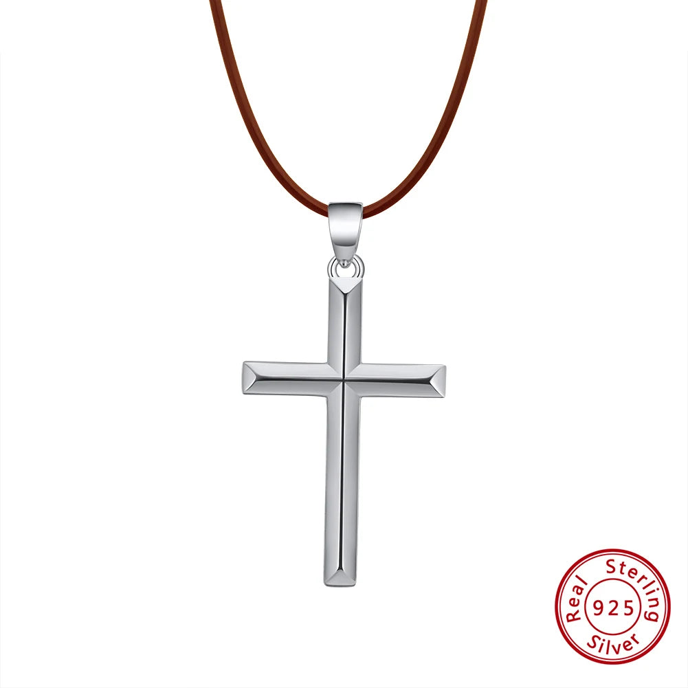 925 Sterling Silver Simple Cross Pendant for Women Men Pure Silver Fashion Christian Religious Jewelry Chain Gift SNMN01