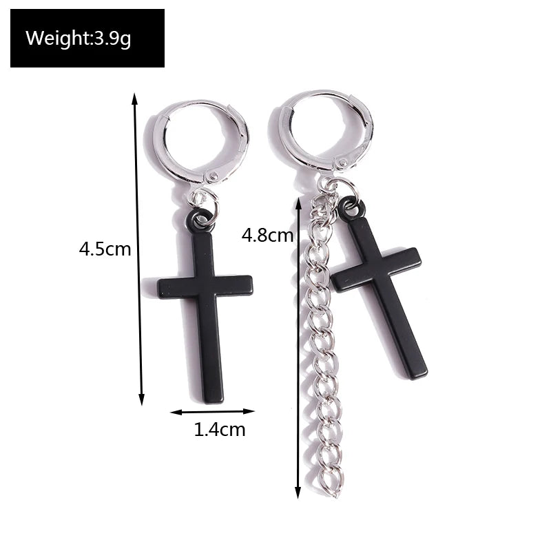Fashion Zircon Crystal Cross Earrings for Women Men Gothic Punk Hip Hop Jesus Crucifix Dangle Earring Christian Party Jewelry