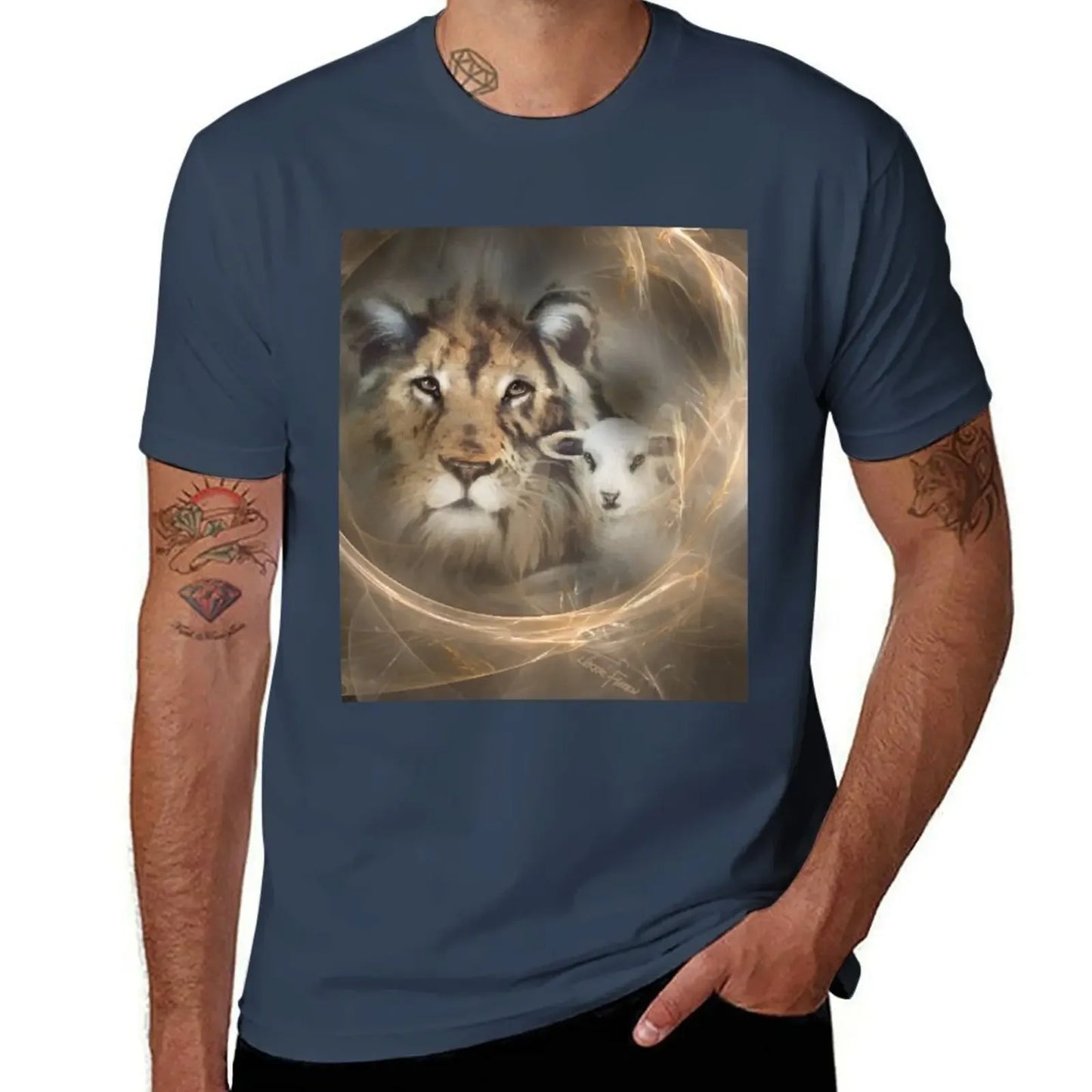 Lion Lamb Christ Jesus Christian Spirituality Gifts Popular Best Selling Beautiful Men's T Shirts