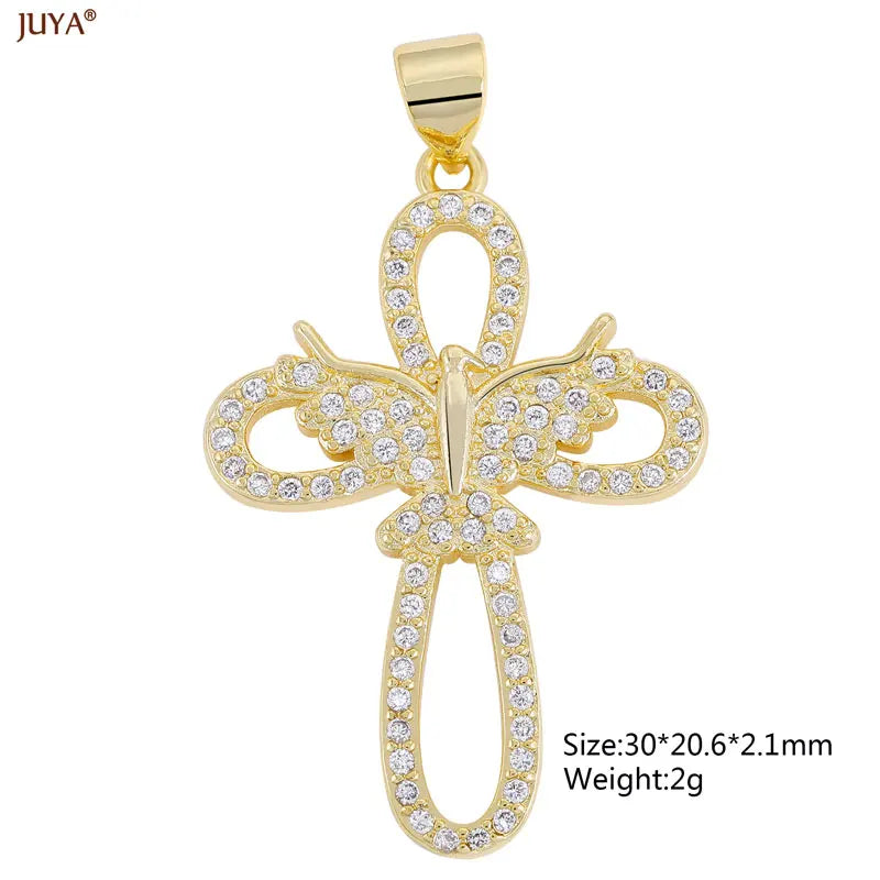 Luxury Natural Zircon Cross Talisman Charms 18k Gold Plated Pendants For Women Necklaces DIY Jewelry Making Accessories
