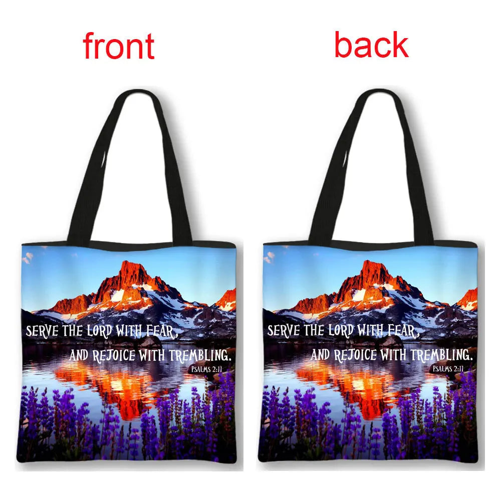 Christian Bible Verse Print Handbag God He Will Sustain You Lady Shopping Fashion Shoulder Bag Girl Travel Tote Bag Gift