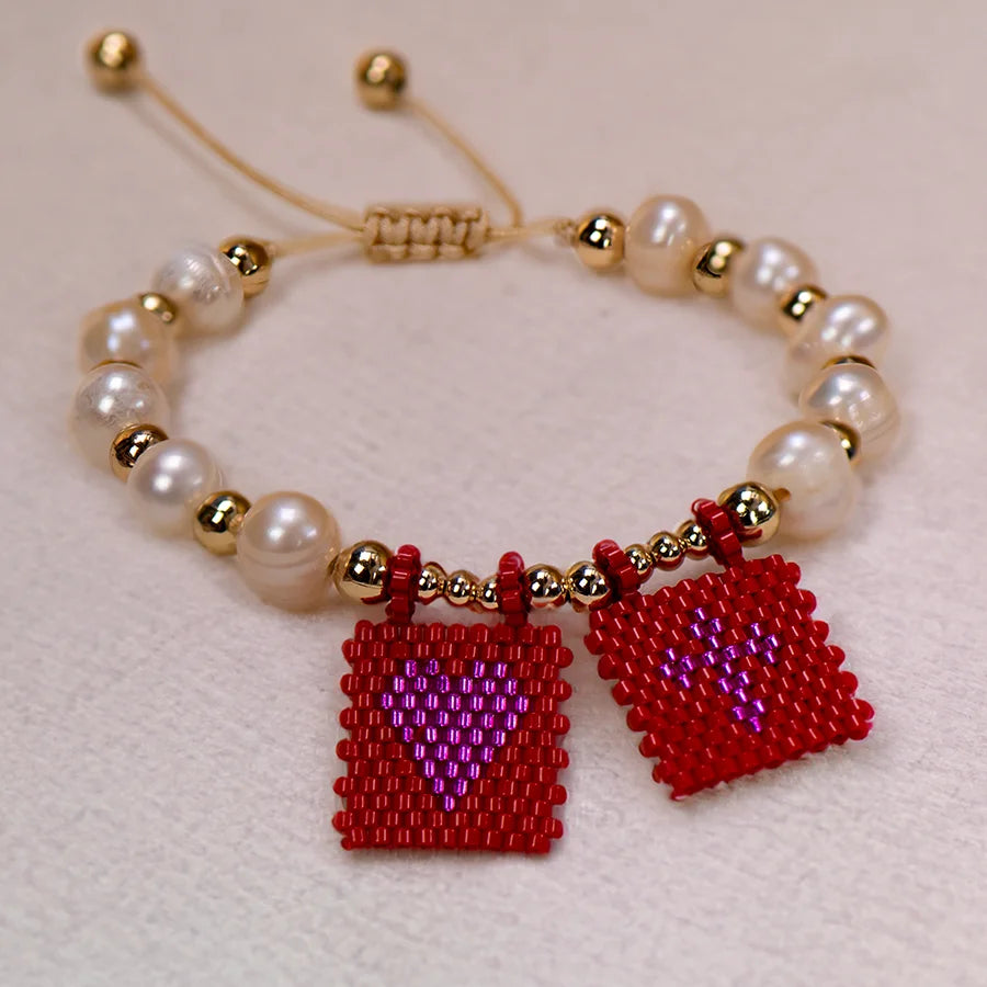 Woven Pearl Cross Heart Bracelet Beaded Miyuki Boho Christian Religious Charm Jewelry Womens 2025 um Fashion Love Blessing Gift