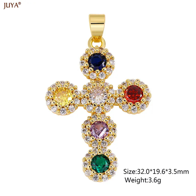 Luxury Natural Zircon Cross Talisman Charms 18k Gold Plated Pendants For Women Necklaces DIY Jewelry Making Accessories