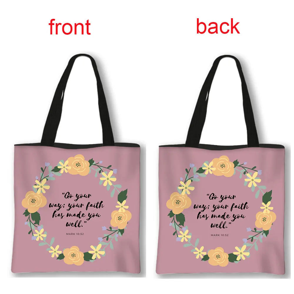 Christian Bible Verse Print Handbag God He Will Sustain You Lady Shopping Fashion Shoulder Bag Girl Travel Tote Bag Gift