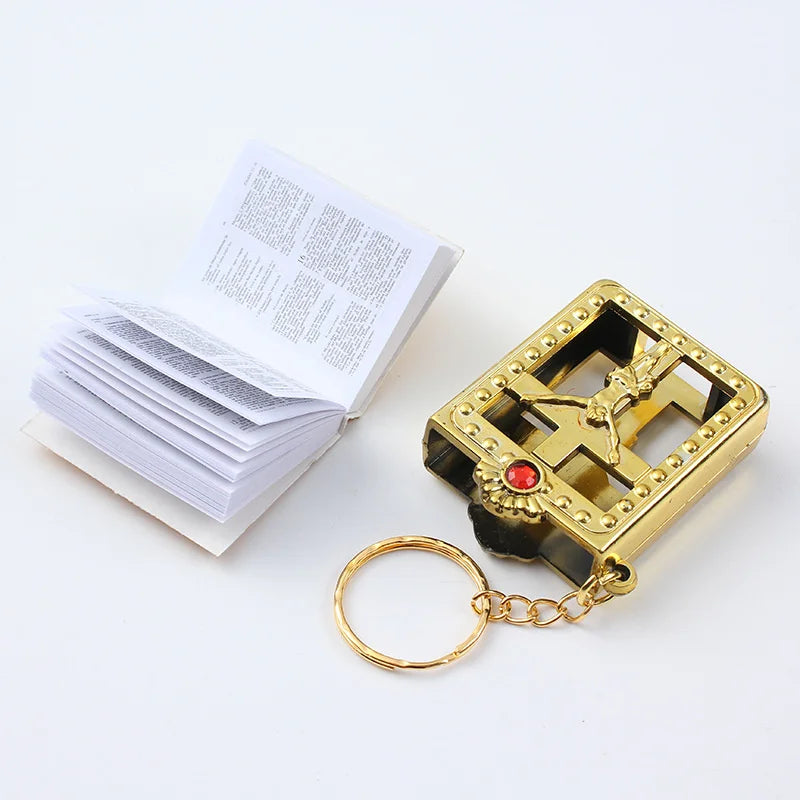 Mini English Bible Keychain, Christian Jesus Cross Keychain, Couple's Bag, Charm Prayer, God Bless, Keyframe Accessories
