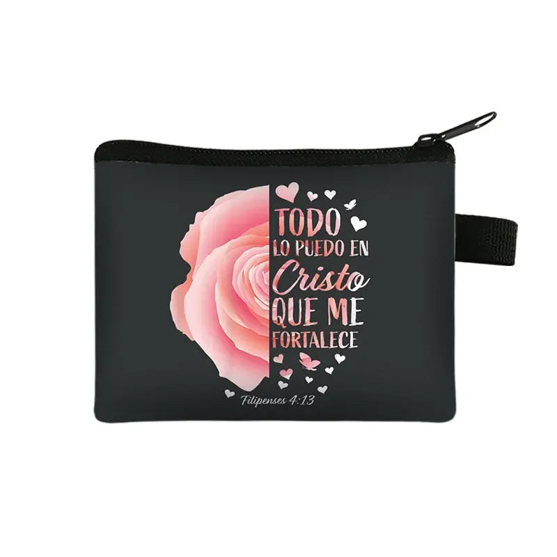 Bible Verse in Spanish Wallet Women Coin Purse Christian Gift Con Dios Todo Es Posible Money Bag Dios Es Amor Small Purses