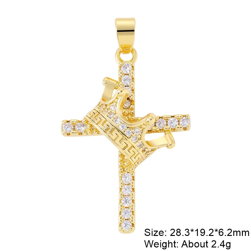 18K Real Gold Plated Enamel Cubic Zirconia Christian Cross Charms For DIY Religious Christmas Pendant Rosary Jewelry Making