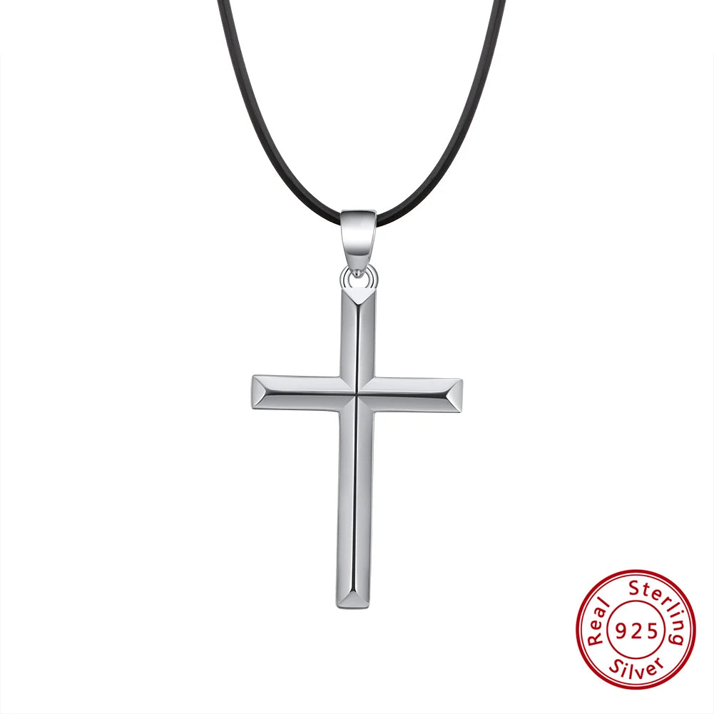 925 Sterling Silver Simple Cross Pendant for Women Men Pure Silver Fashion Christian Religious Jewelry Chain Gift SNMN01