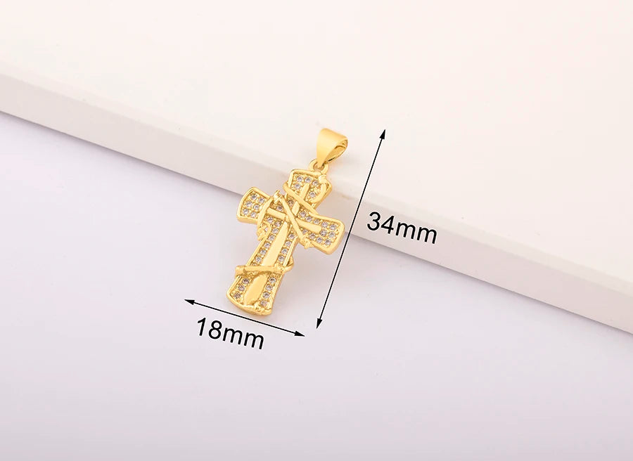 New Retro Christian Jesus Cross Pendant DIY Necklace For Women Copper Shiny Zircon Charms Jewelry Making Supplies Accessories