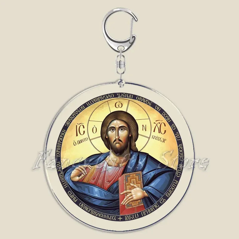 Orthodox Jesus Icon Keychain Christian God Cross Double Sided Keyring Chain Key Ring Chains for Bag Pendant Aaccessories Gift