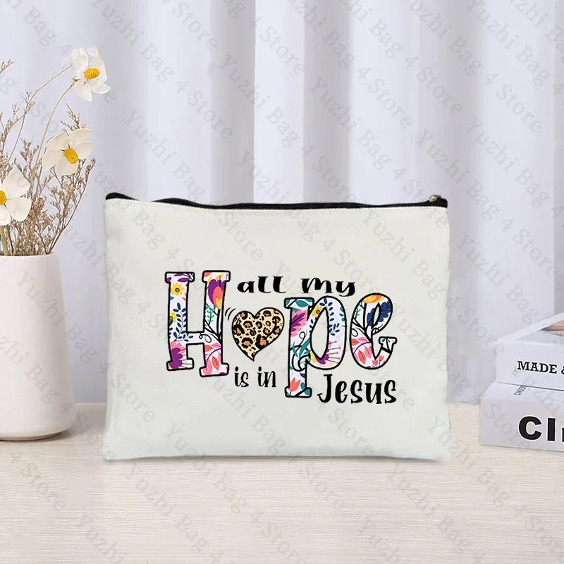 Love Jesus Pattern Zipper Makeup Bag Christianity Catholicism Cosmetic Cases Faith in Jesus Christ Travel Lipstick Pouch Gifts