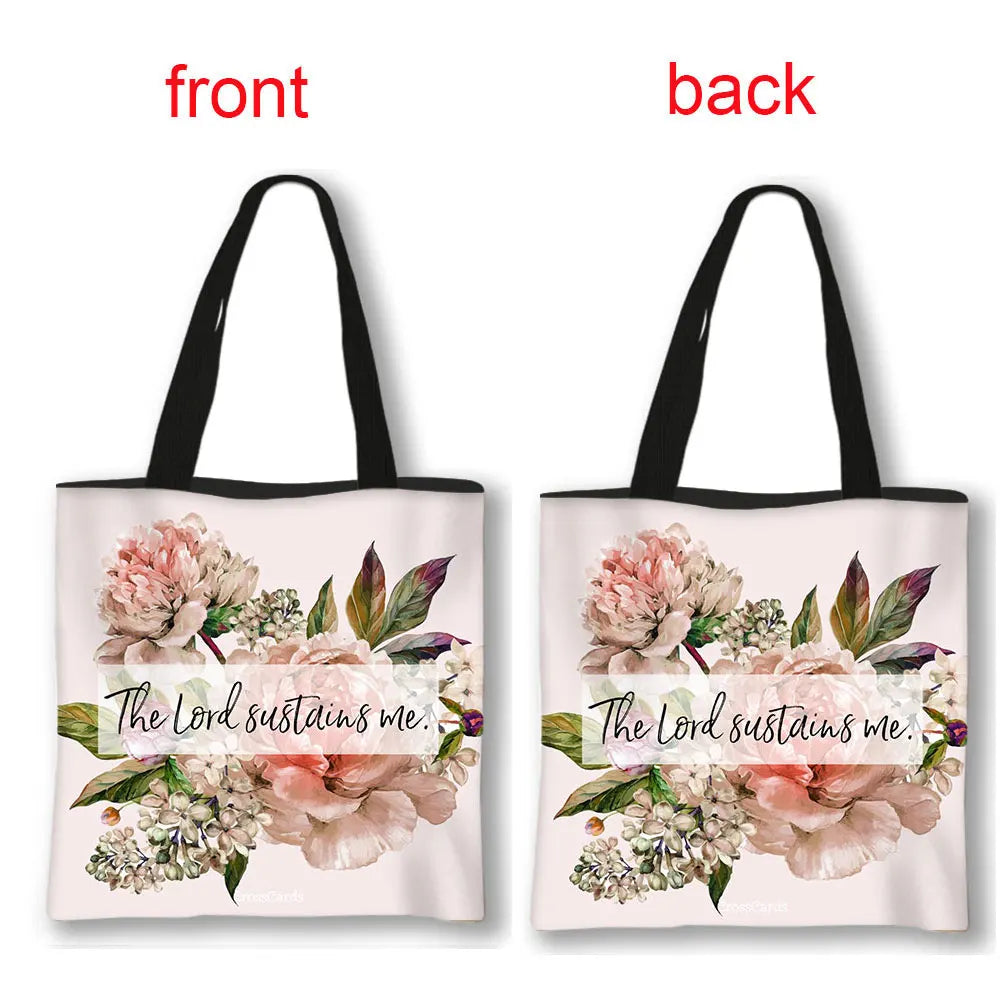 Christian Bible Verse Print Handbag God He Will Sustain You Lady Shopping Fashion Shoulder Bag Girl Travel Tote Bag Gift