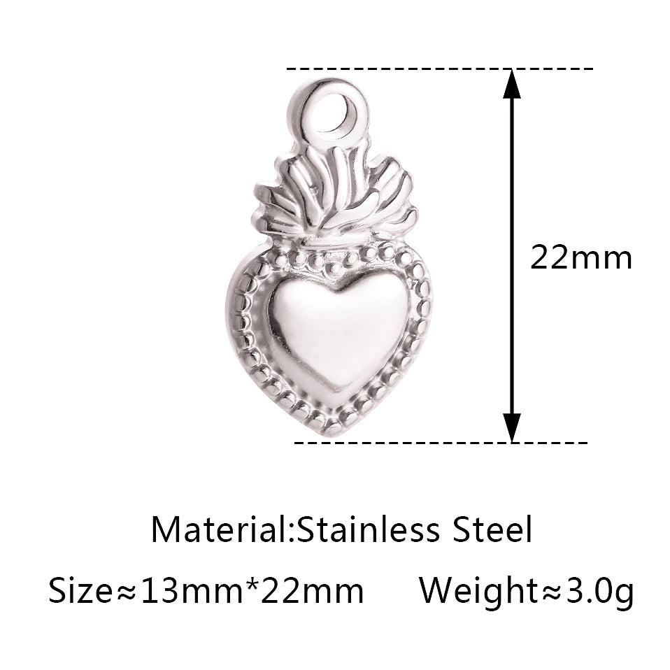 3Pc/Lot Christian Amulet Pendants Stainless Steel Sacred Heart Charms Flame Love Heart DIY Necklace Earring Jewelry Accessories