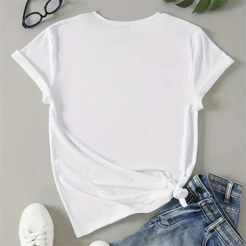 Fashion Letter Graphic T-shirt Women's Printed T-Shirt Plus Round Neck T-Shirt Short Sleeve's Streetwear Cotton Top