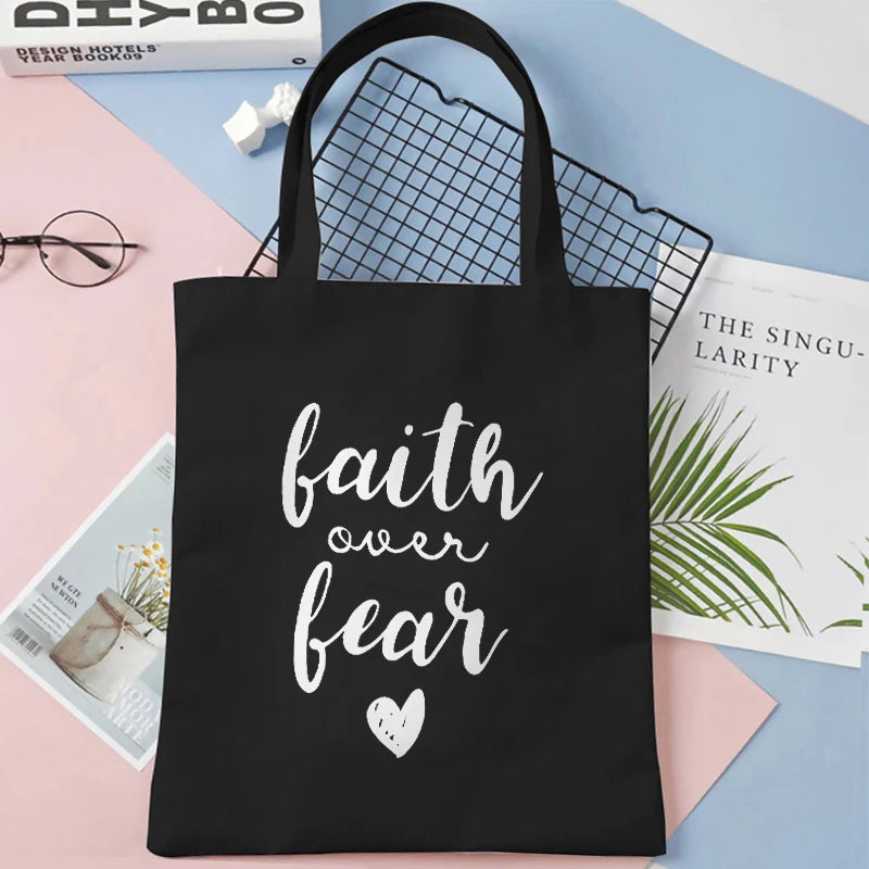 Faith Print Shopping Bag Tote Handbag Shopper Recycle Bag Reusable Tote Jesus Fashion Casual Handbag Purse Travel Beach Totes