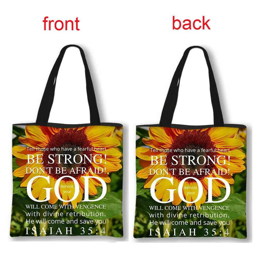 Christian Bible Verse Print Handbag God He Will Sustain You Lady Shopping Fashion Shoulder Bag Girl Travel Tote Bag Gift