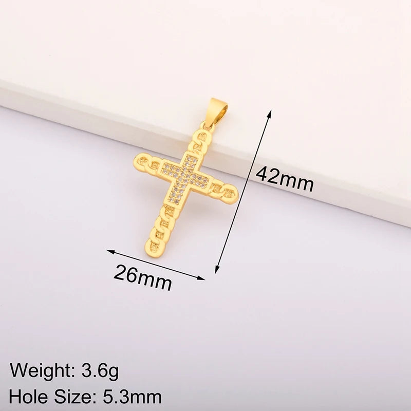 New Retro Christian Jesus Cross Pendant DIY Necklace For Women Copper Shiny Zircon Charms Jewelry Making Supplies Accessories