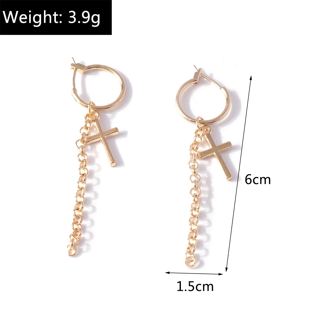 Fashion Zircon Crystal Cross Earrings for Women Men Gothic Punk Hip Hop Jesus Crucifix Dangle Earring Christian Party Jewelry