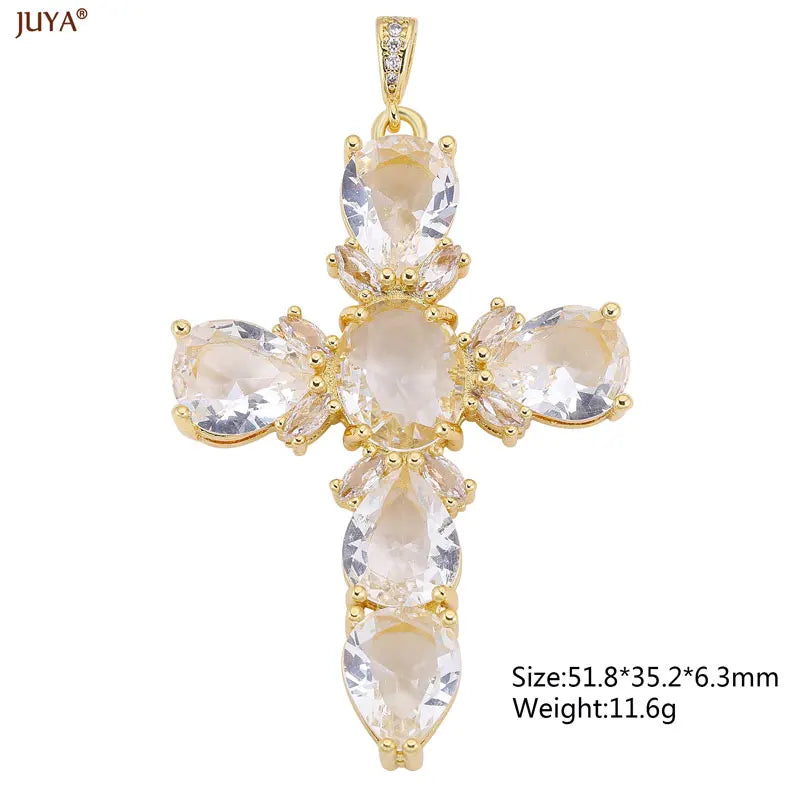 Luxury Natural Zircon Cross Talisman Charms 18k Gold Plated Pendants For Women Necklaces DIY Jewelry Making Accessories