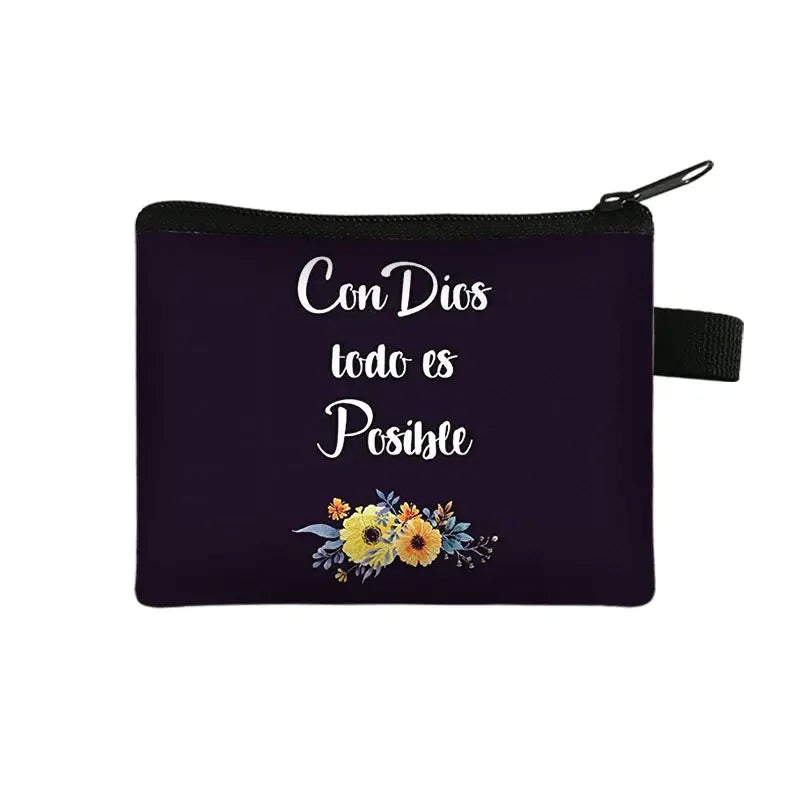 Bible Verse in Spanish Wallet Women Coin Purse Christian Gift Con Dios Todo Es Posible Money Bag Dios Es Amor Small Purses