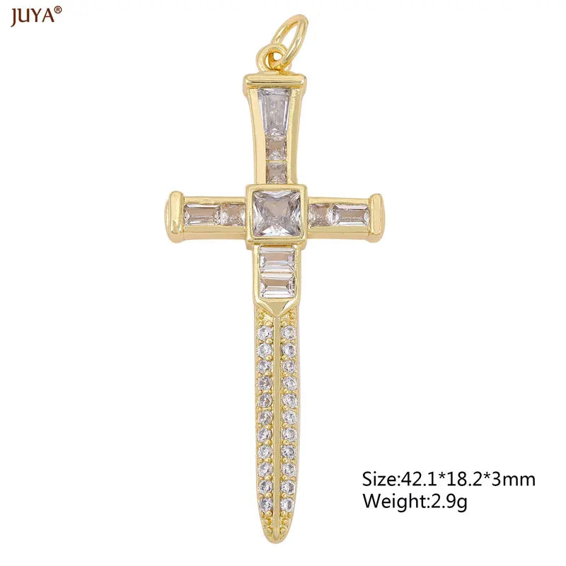 Luxury Natural Zircon Cross Talisman Charms 18k Gold Plated Pendants For Women Necklaces DIY Jewelry Making Accessories