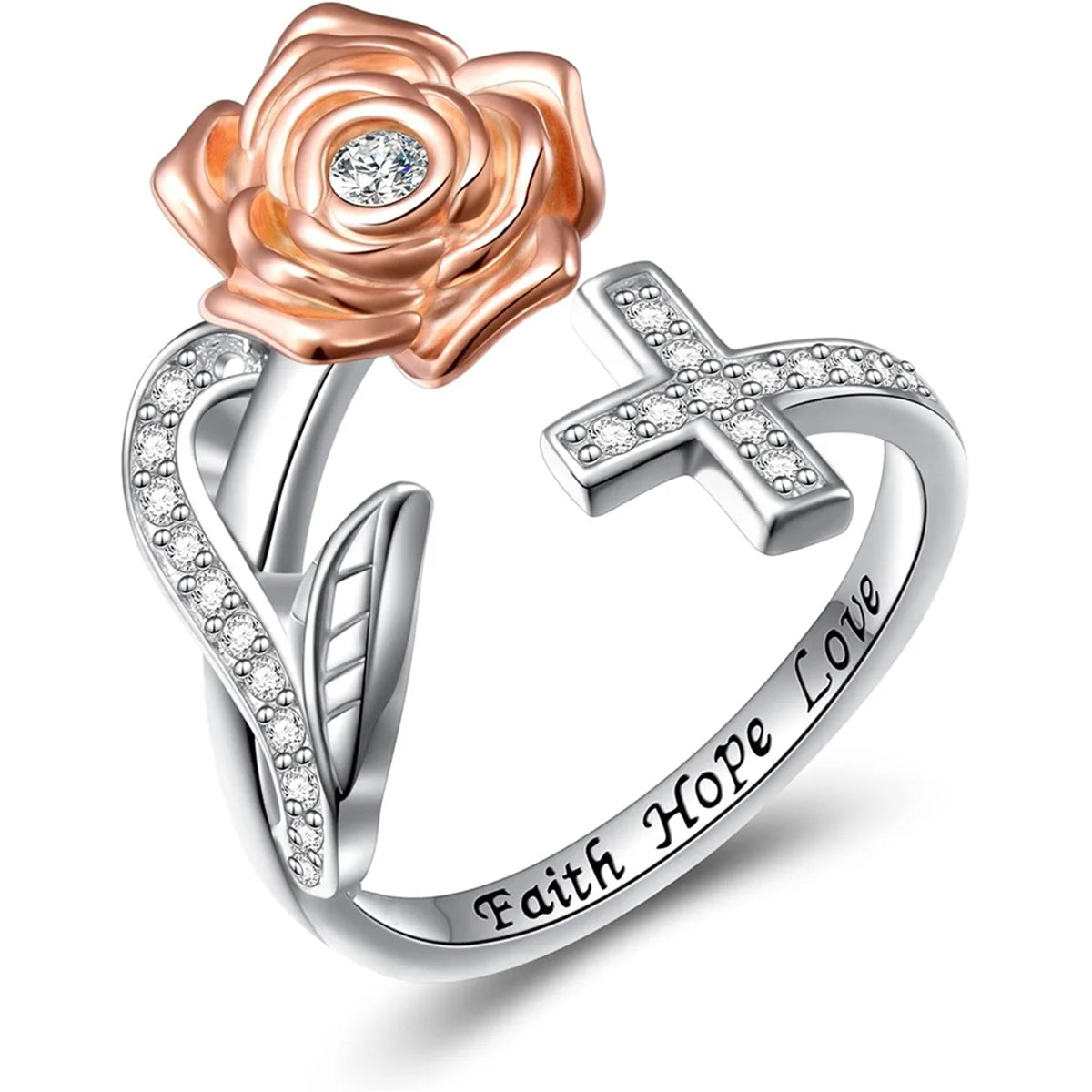1Pc Exquisite Faith Cross Open Ring Fashion Christian Jewelry Daily Accessories Women's Prayer Blessing Perfect Gift