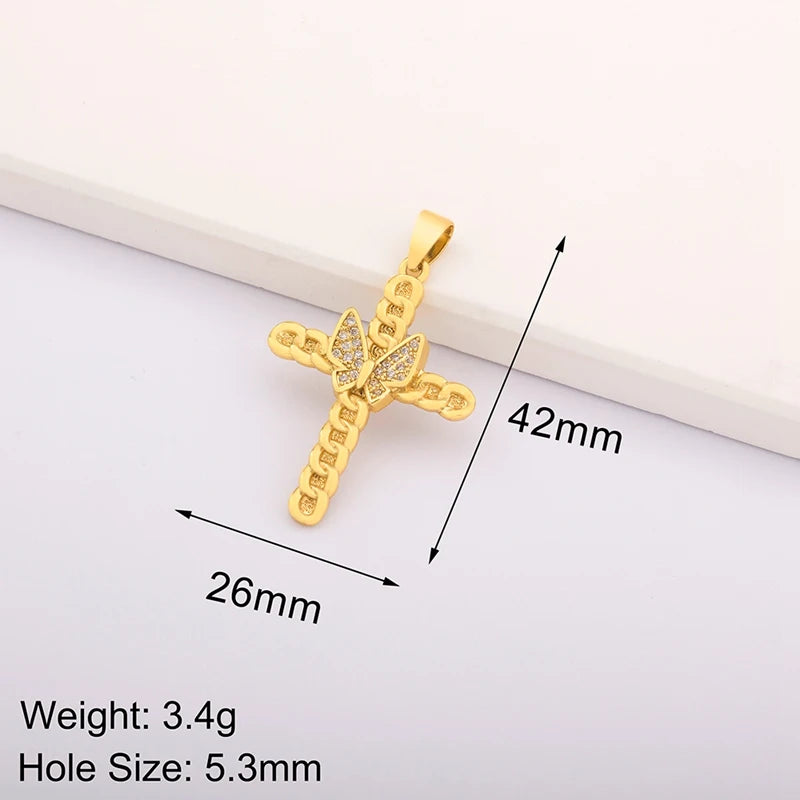 New Retro Christian Jesus Cross Pendant DIY Necklace For Women Copper Shiny Zircon Charms Jewelry Making Supplies Accessories