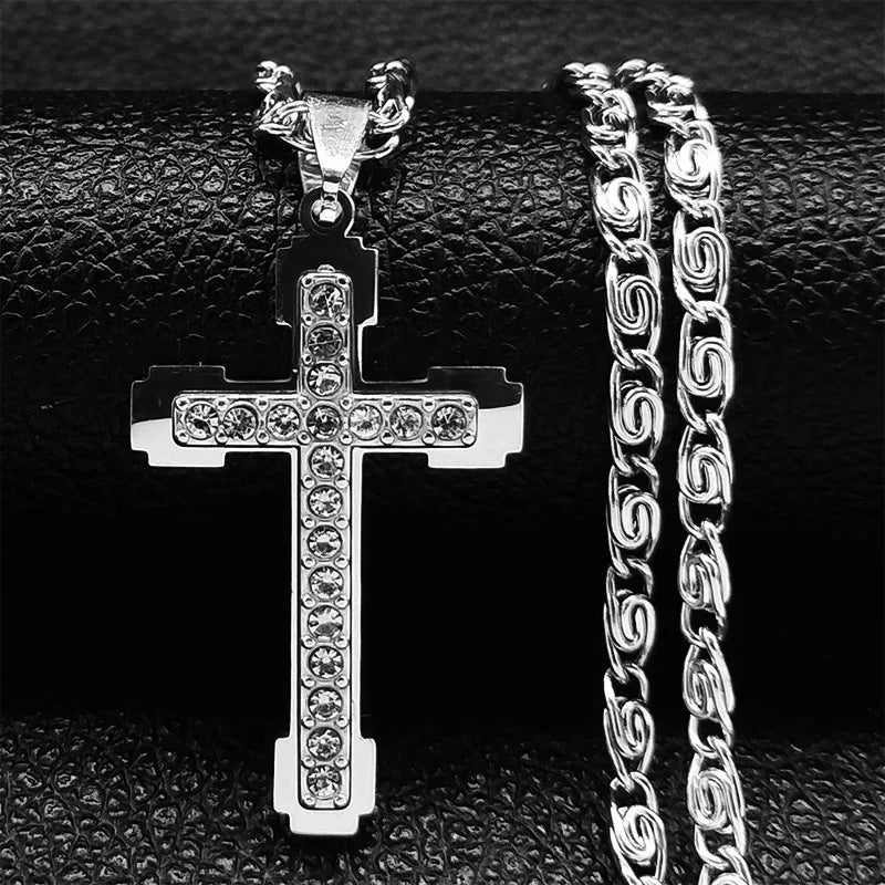 Cross Chain Necklace Pendant Stainless Steel Luxury Zircon Jewelry Neck Accessories Christian