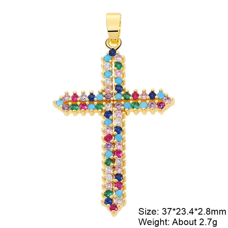 18K Real Gold Plated Enamel Cubic Zirconia Christian Cross Charms For DIY Religious Christmas Pendant Rosary Jewelry Making