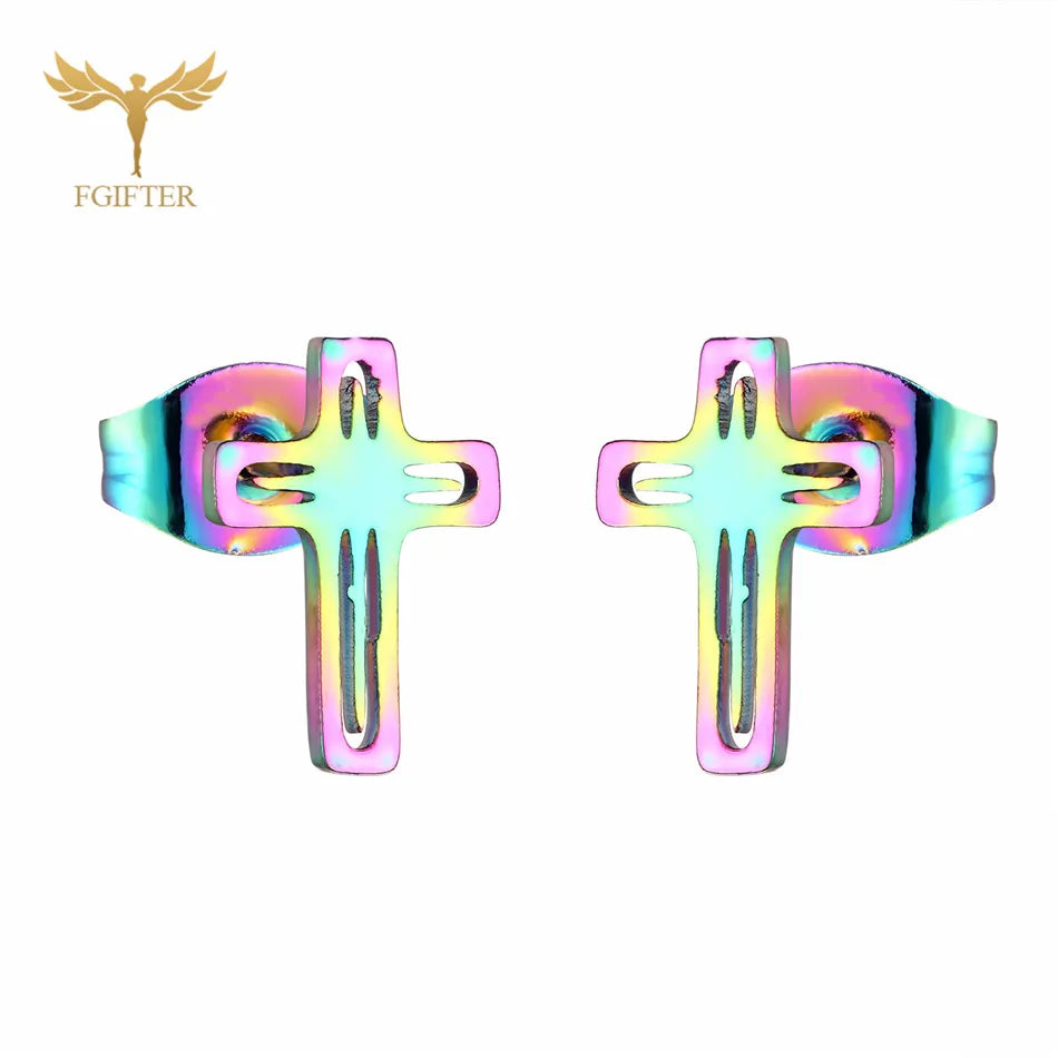 12 Pairs Pack Stainless Steel Earrings Set Cross Jesus Ear Studs Piercing Jewelry Wholesale Christian Catholicism Accessories