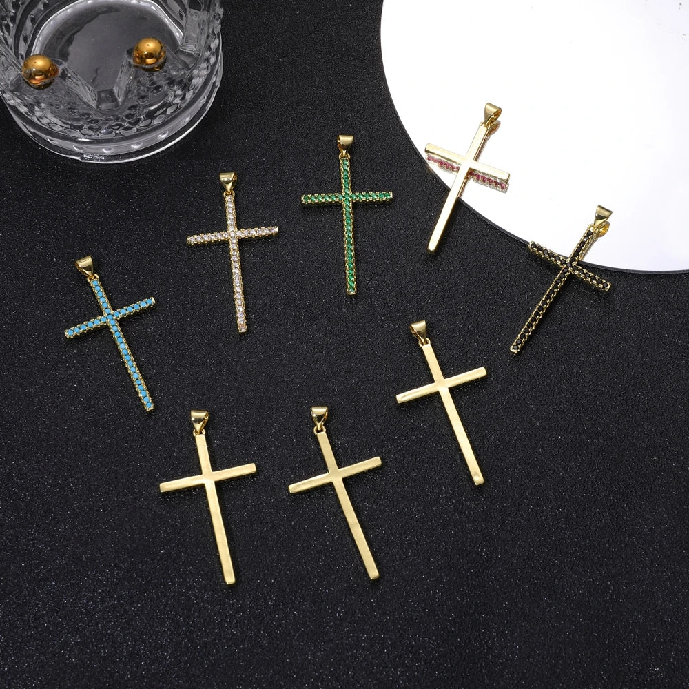18K Real Gold Plated Enamel Cubic Zirconia Christian Cross Charms For DIY Religious Christmas Pendant Rosary Jewelry Making