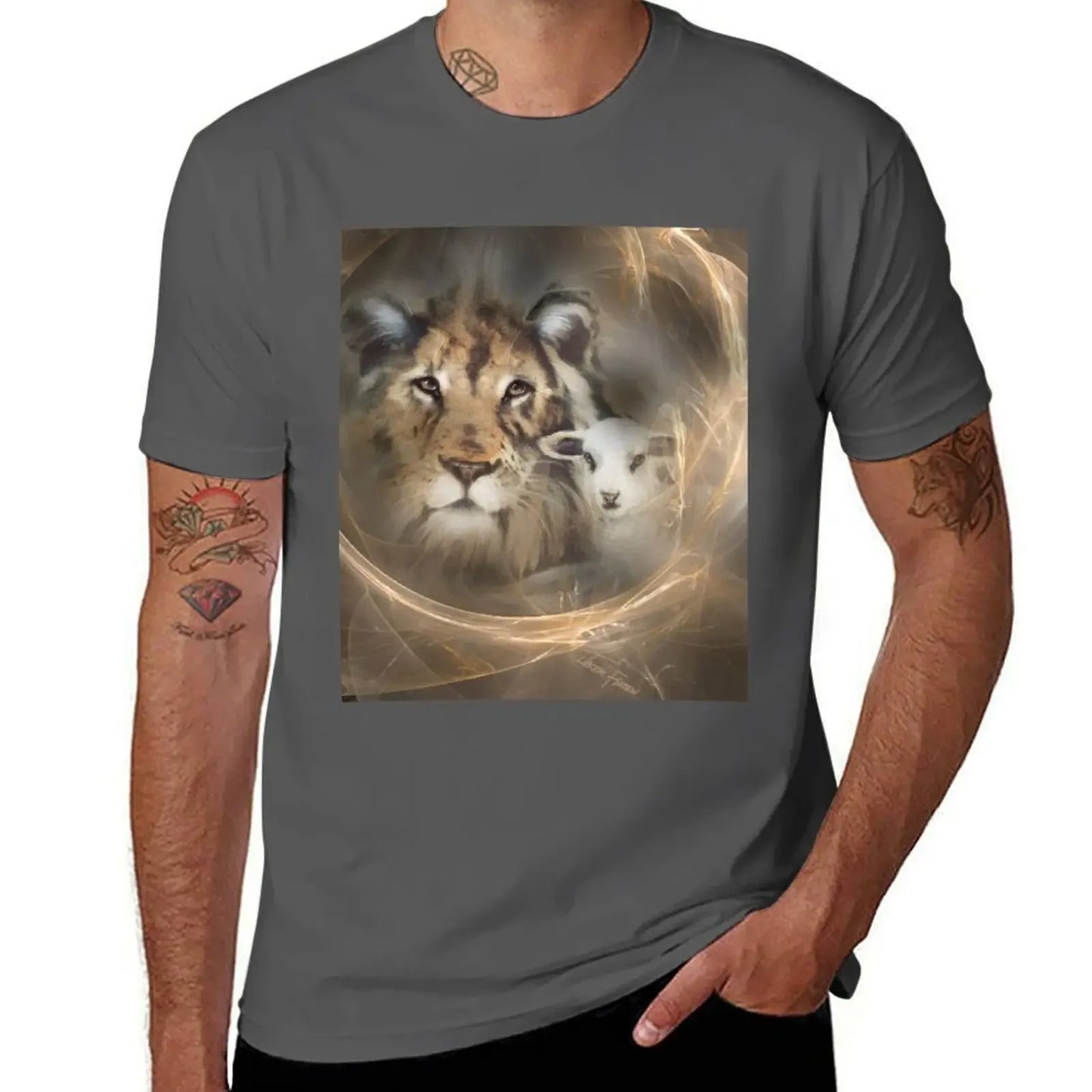 Lion Lamb Christ Jesus Christian Spirituality Gifts Popular Best Selling Beautiful Men's T Shirts