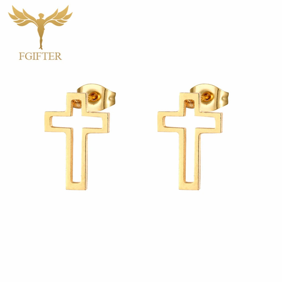 12 Pairs Pack Stainless Steel Earrings Set Cross Jesus Ear Studs Piercing Jewelry Wholesale Christian Catholicism Accessories