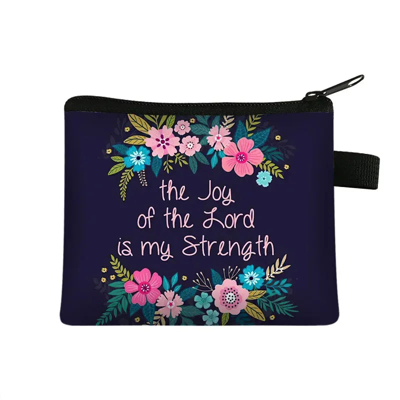 Christian Bible Verse Coin Purse Women Wallet The Lord Sustains Me Money Bag Small Handbag Floral Purses ID Credit Card Holder