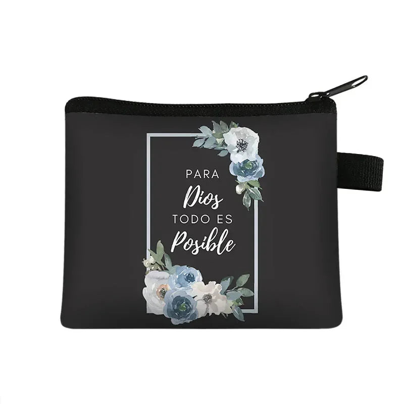 Bible Verse in Spanish Wallet Women Coin Purse Christian Gift Con Dios Todo Es Posible Money Bag Dios Es Amor Small Purses