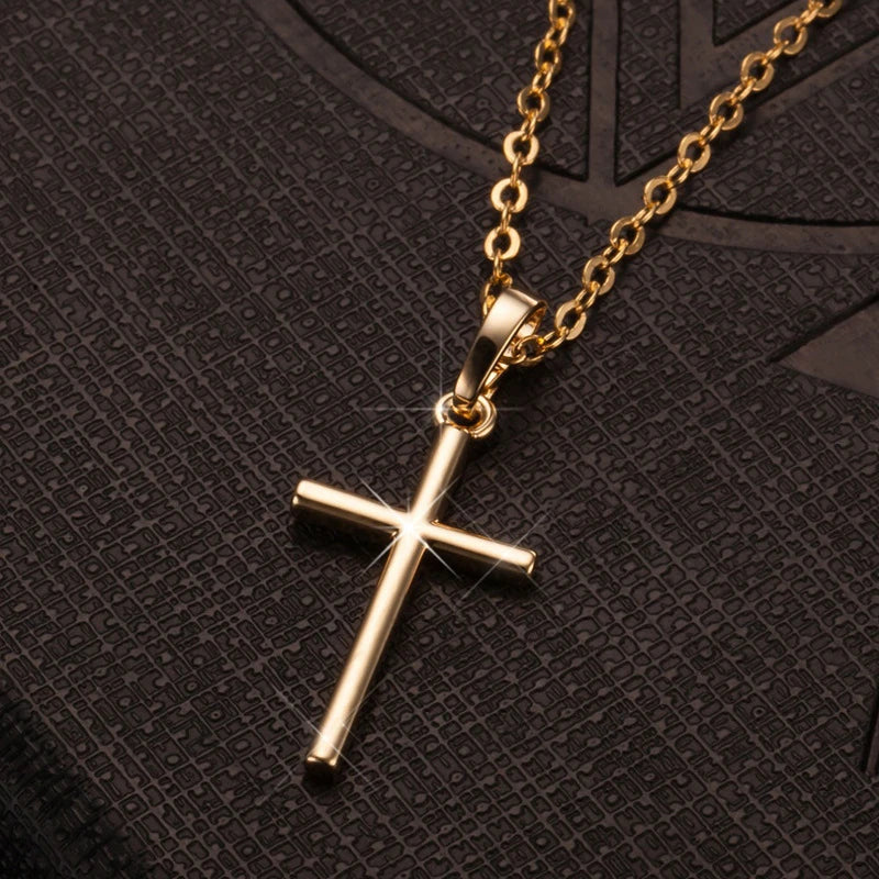 Fashion Christian Jesus Cross Necklaces Silver Color Long Chain Simple Pendants For Women Men Jewelry Gifts