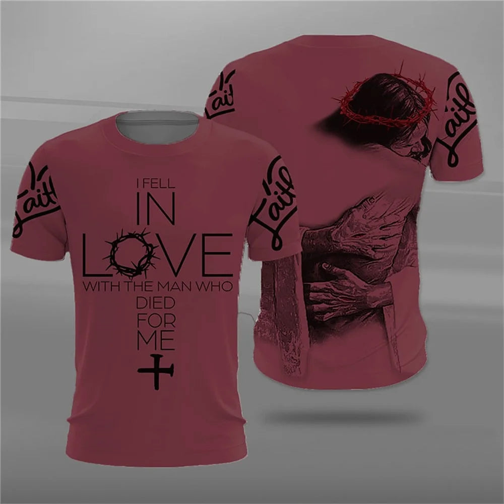 Men's Vintage Tshirt 3d Christian Jesus Printed T-shirt Harajuku Streetwear Men Clothing Oversized Blouse Tee Prayer Tops