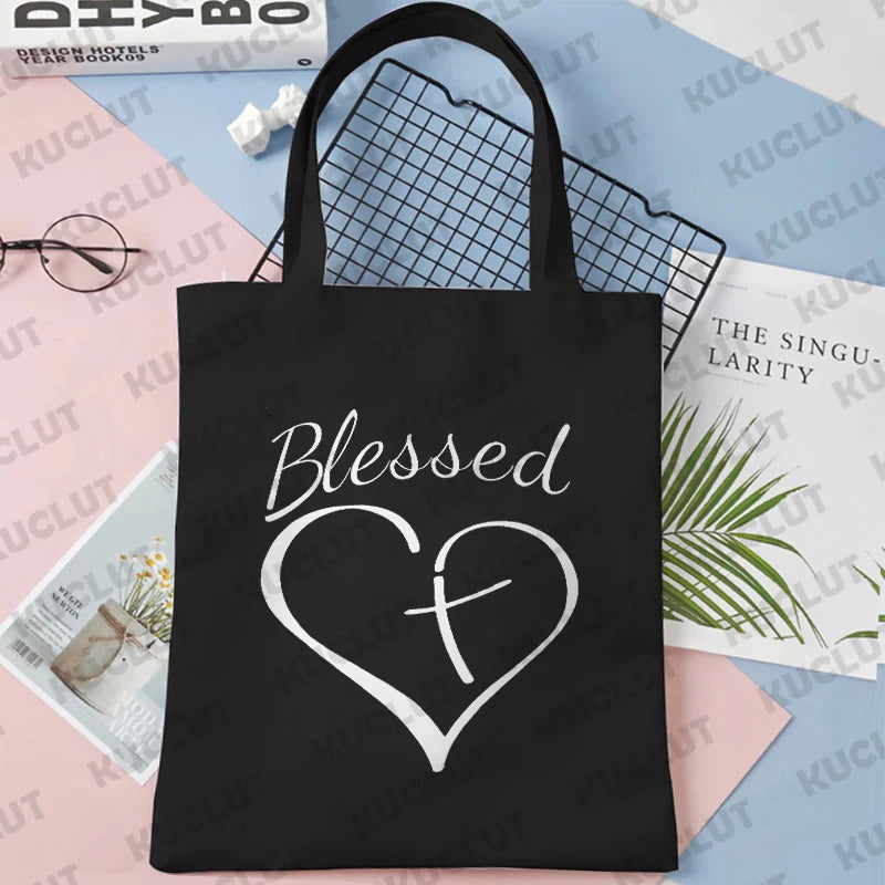 Faith Print Shopping Bag Tote Handbag Shopper Recycle Bag Reusable Tote Jesus Fashion Casual Handbag Purse Travel Beach Totes