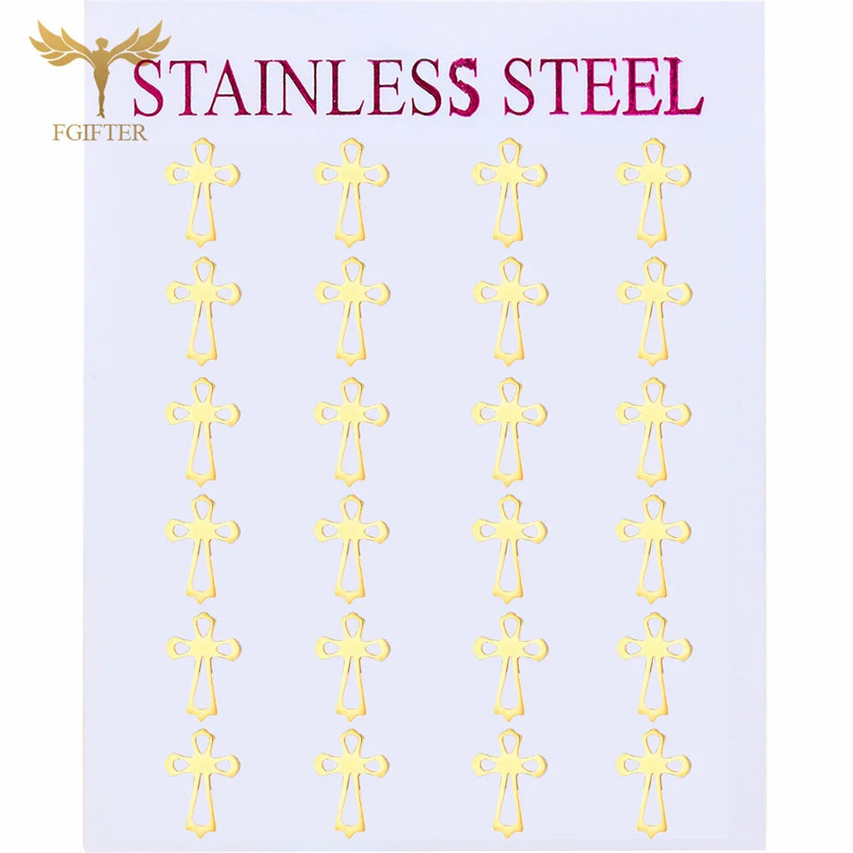 12 Pairs Pack Stainless Steel Earrings Set Cross Jesus Ear Studs Piercing Jewelry Wholesale Christian Catholicism Accessories