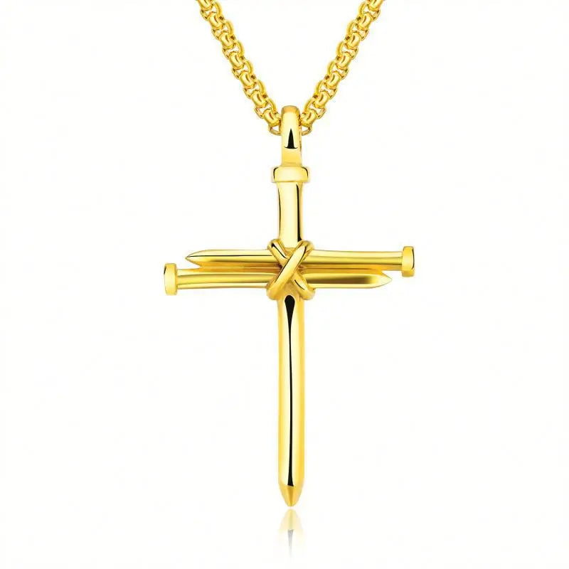Mens Jewellery Black Stainless Steel Necklace Men Nail Cross Pendant Chain Necklace Christian Church Accessories Collar