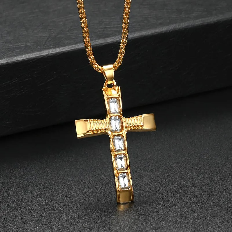 Christian Cross Pendant Women's New Fashion Metal Zircon Inlaid Accessories Religious Amulet Jewelry Without Chain
