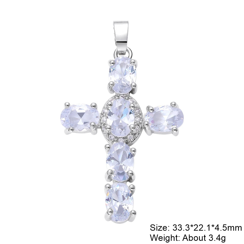 18K Real Gold Plated Enamel Cubic Zirconia Christian Cross Charms For DIY Religious Christmas Pendant Rosary Jewelry Making