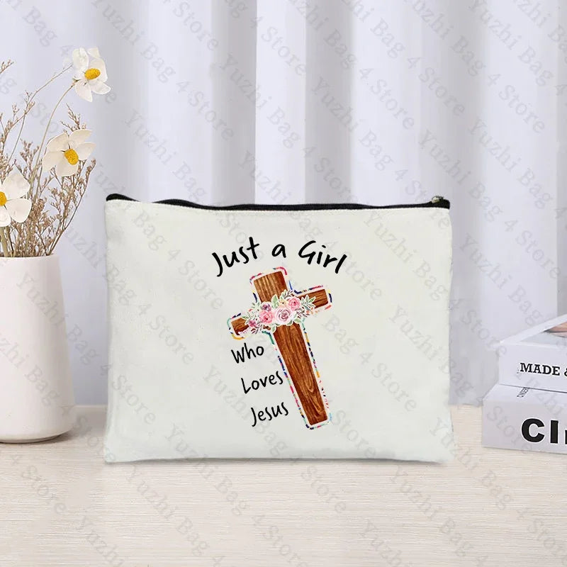 Love Jesus Pattern Zipper Makeup Bag Christianity Catholicism Cosmetic Cases Faith in Jesus Christ Travel Lipstick Pouch Gifts